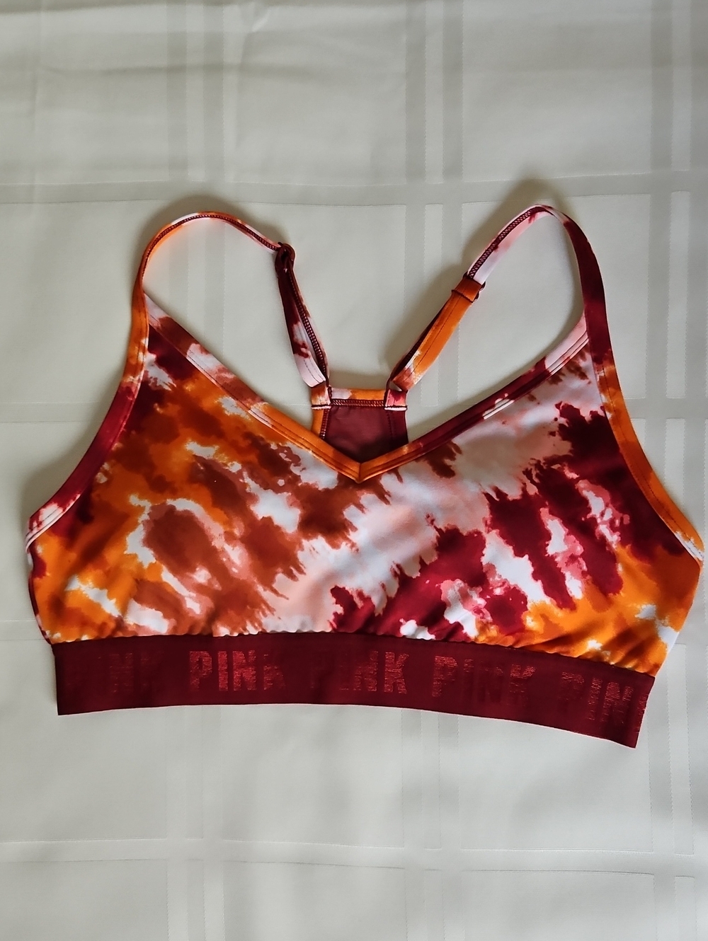 PINK Victoria's Secret Tie-Dye Seamless Sports Bralette in Orange & Burgundy